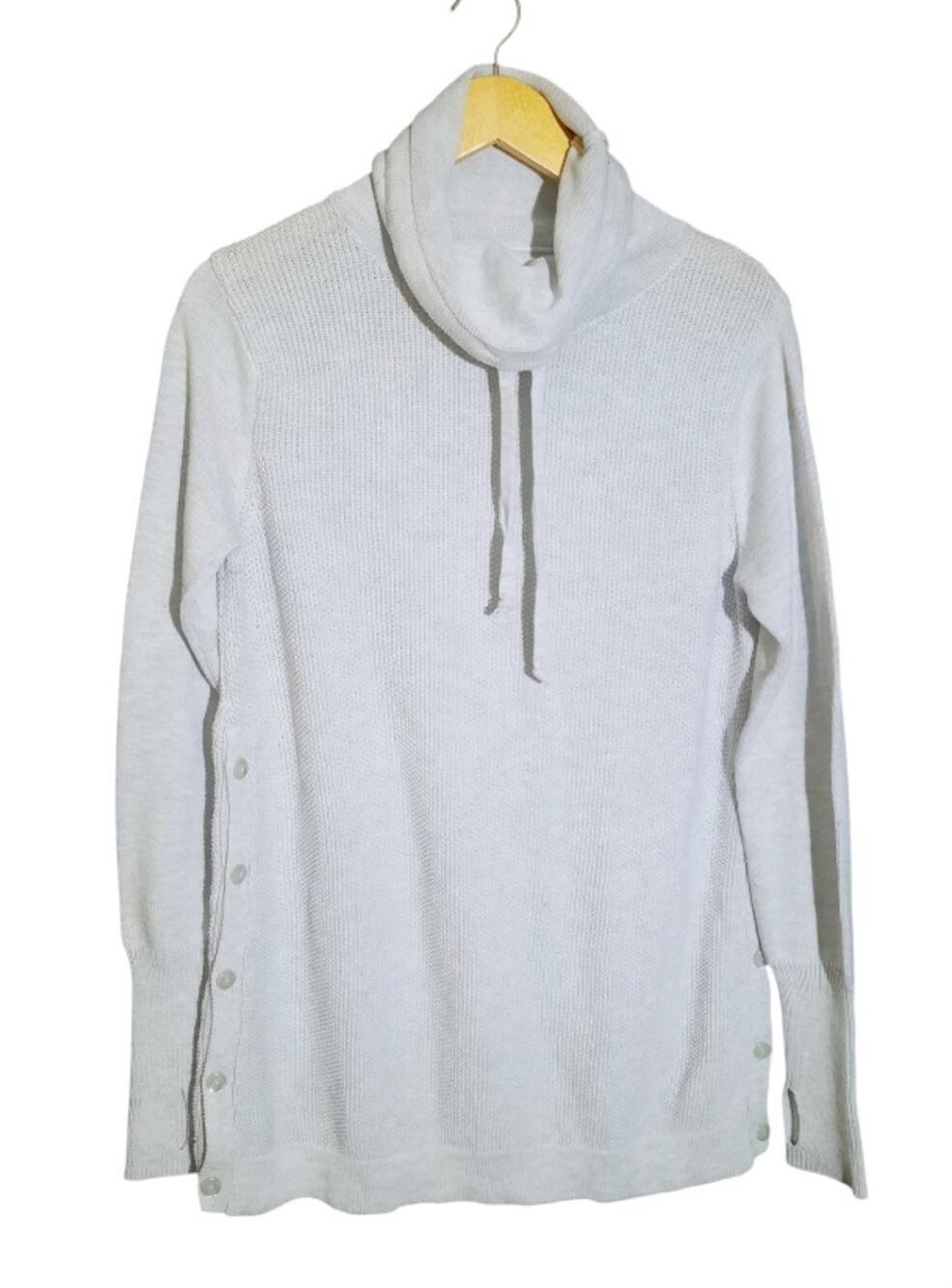 Sigrid Olsen Womens Gray High Cowl Neck Long Sleeve Drawstring Pullover Size M